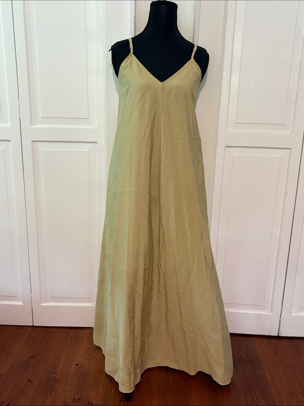 Zara Light Olive Slip Maxi Dress with Spaghetti Straps